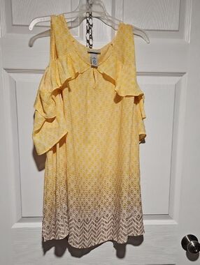 Catherines Yellow Cold-Shoulder Ruffle Blouse
